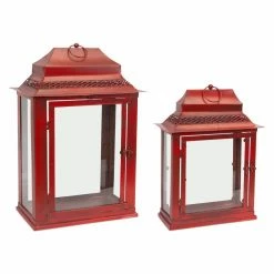 Buy 😉 Melrose International Metal And Glass Lantern - Set Of 2 👍