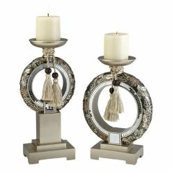 Flash Sale 😍 ORE International Pillar Chrysanthemum Decorative Candleholder - Set Of 2 👏