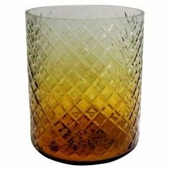 Brand new 👍 Hurricane SageBrook Home Amber 6 In. Cut Glass Candle Holder 🌟