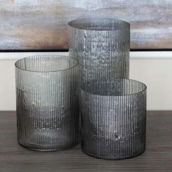 Outlet 👍 Hurricane DecMode Ridged Glass Candle Holders - Set Of 3 ✔️