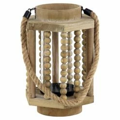 Promo 🎁 DecMode Rustic Wood And Glass Votive Candle Lantern With A Rope Handle 🔥