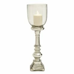 Budget 🛒 DecMode Traditional Silver Glass Hurricane Candle Holder 💯