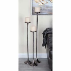 Buy 👏 Pillar DecMode Processional-Inspired Metallic Aluminum Candle Holders - Set Of 3 ✔️