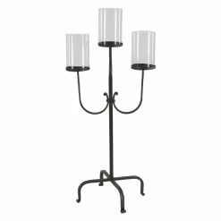 Best deal π Candelabras DecMode Traditional Black Iron And Glass Three-Light Candle Holder π₯°