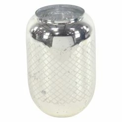 Discount 👏 Hurricane DecMode Silver Glass Candle Holder ✔️