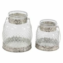 Brand new ❤️ Hurricane DecMode Clear Glass Jar Candle Holders With Iron Handles - Set Of 2 🌟