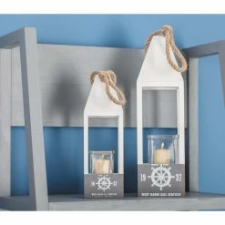 Cheap 🧨 Lantern DecMode Buoy-Shaped Wooden Candle Holders With Rope Handles - Set Of 2 🛒