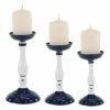 Promo 😀 Pillar DecMode White And Blue Metal Candle Holder - Set Of 3 ⌛