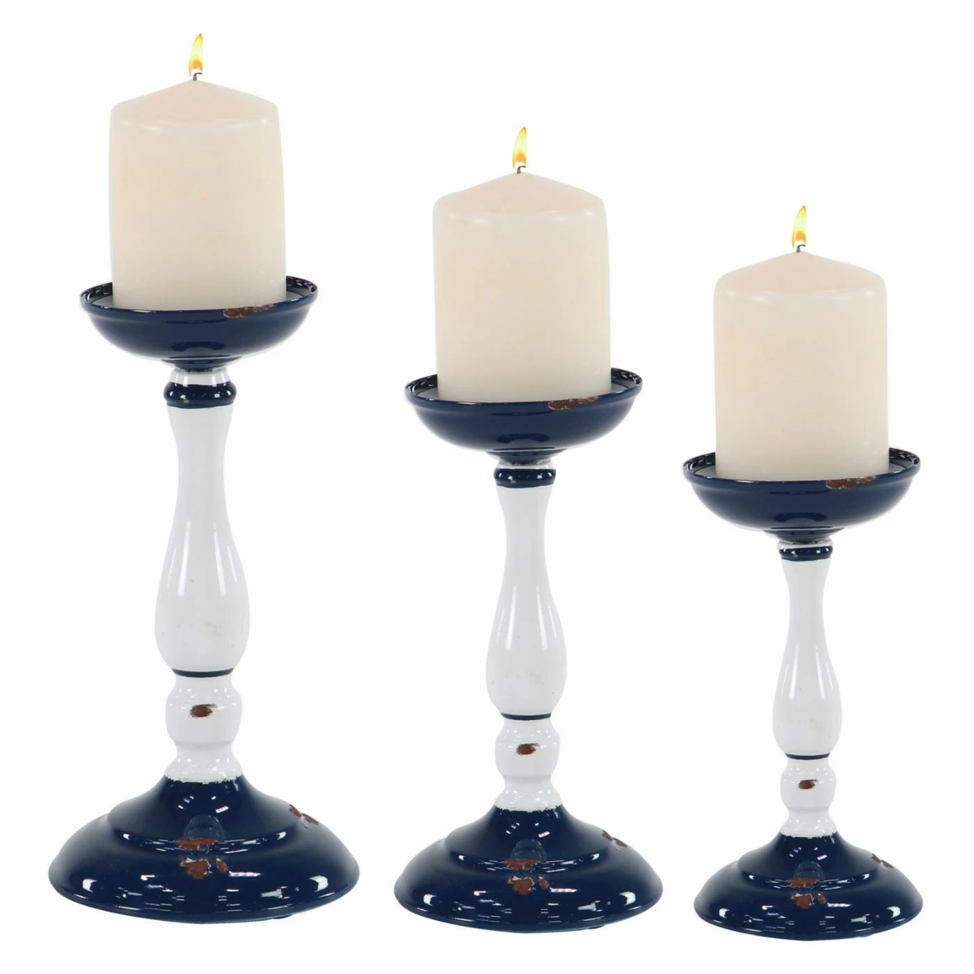 Promo 😀 Pillar DecMode White And Blue Metal Candle Holder - Set Of 3 ⌛ 1 Promo 😀 Pillar DecMode White And Blue Metal Candle Holder - Set Of 3 ⌛