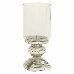 Deals 🥰 Hurricane DecMode Glass Candle Holder - Silver / Clear 😀