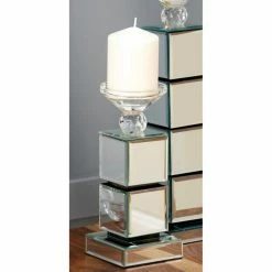 Discount ✔️ Pillar DecMode Mirrored Candle Holder 🔔