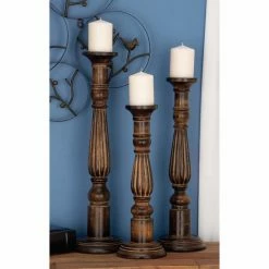 Buy 🎁 Pillar DecMode 24-in. Wood Candle Holder - Set Of 3 👏