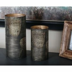 Flash Sale ⌛ DecMode Metal Leaf Hurricane Candle Holder - Set Of 3 💯