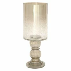 Promo 🎁 DecMode Glass Hurricane Candle Holder With Round Base 🔔