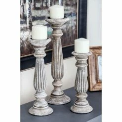 Brand new 😀 Pillar DecMode 12-in. Wood Candle Holder - Set Of 3 🥰