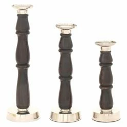 Hot Sale 😀 Pillar DecMode Wood Aluminum Candle Holder - Set Of 3 😍