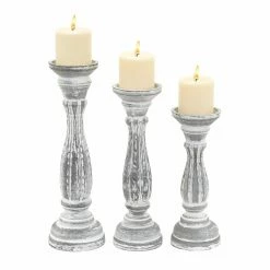 Discount 🌟 Pillar DecMode Rustic Wood Candle Holder - Set Of 3 😍