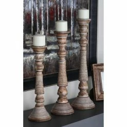 Coupon 🔥 Pillar DecMode 23-in. Wood Candle Stand - Set Of 3 ❤️
