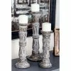 Best Sale 🥰 Pillar DecMode Worn Brown Wood Candle Holder - Set Of 3 🎉