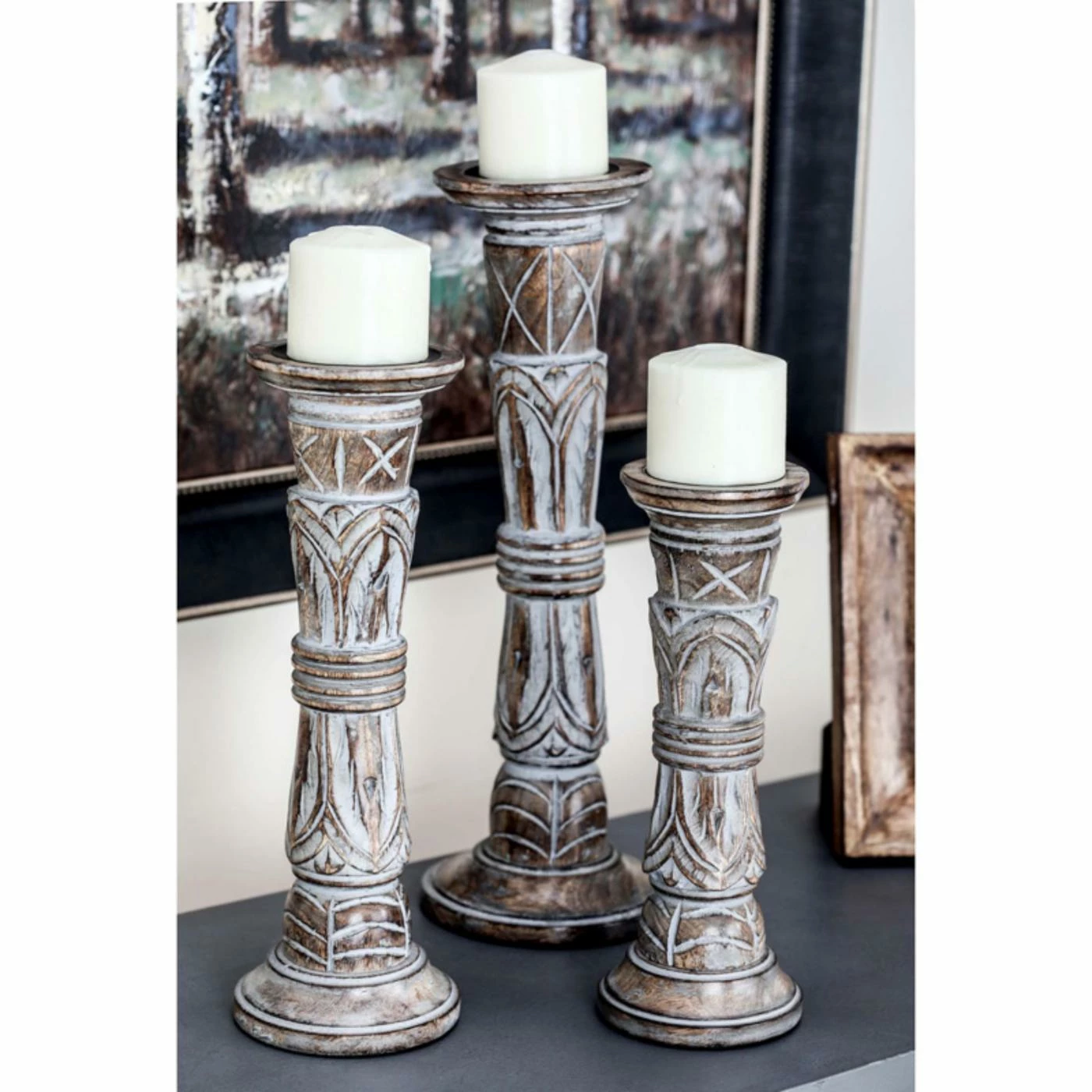 Best Sale 🥰 Pillar DecMode Worn Brown Wood Candle Holder - Set Of 3 🎉 1 Best Sale 🥰 Pillar DecMode Worn Brown Wood Candle Holder - Set Of 3 🎉