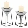 Hot Sale 😀 Pillar DecMode Gray Inverted Pyramid Wooden Candle Holders With Black Iron Stand - Set Of 2 🌟