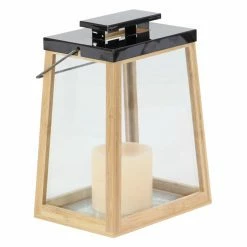 Best Pirce ✨ DecMode Contemporary Trapezoidal Bamboo And Stainless Steel Lantern 🎁
