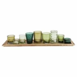 Cheap 🎉 3R Studios Wood Tray With 9 Green Glass Votive Holders ⌛ -Candle Holders Sales scaleCREC1159