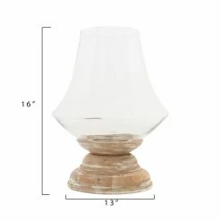 Discount 🎁 3R Studios Whitewashed Mango Wood Hurricane Candle Holder With Clear Handblown Glass 😉 -Candle Holders Sales scaleCREC1752