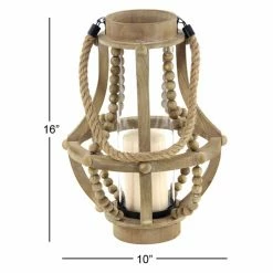 Hot Sale 🔔 DecMode Rustic Wood And Glass Faceted Votive Candle Lantern With A Rope Handle 😀 -Candle Holders Sales scaleUMA10825