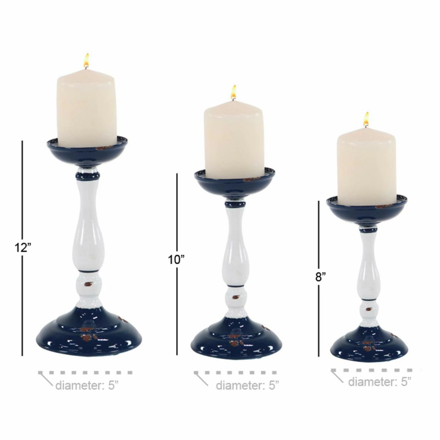 Promo 😀 Pillar DecMode White And Blue Metal Candle Holder - Set Of 3 ⌛ 5 Promo 😀 Pillar DecMode White And Blue Metal Candle Holder - Set Of 3 ⌛ - Image 5
