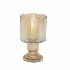 Promo 🎁 DecMode Glass Hurricane Candle Holder With Round Base 🔔 -Candle Holders Sales scaleUMA6937